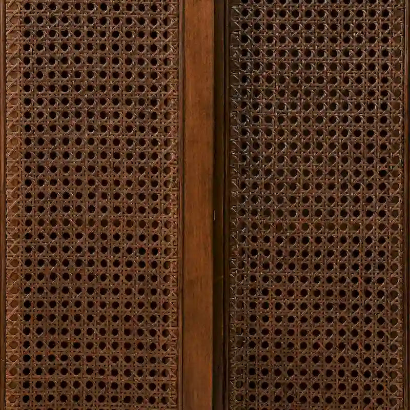Buffet Bahut Rotin Moderne Milieu de Siècle, Buffet, Étagère Réglable & Pieds en Bois Massif & Portes de Placard en Rotin