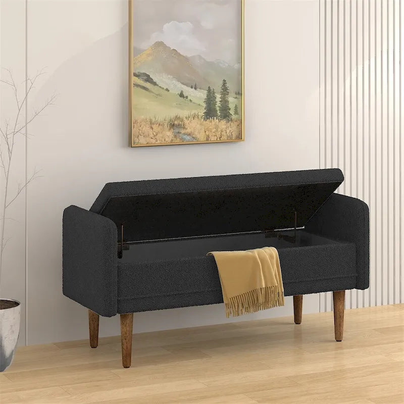 Pouffe de Rangement en Velours Teddy, avec Espace de Rangement, Adapté aux Appartements