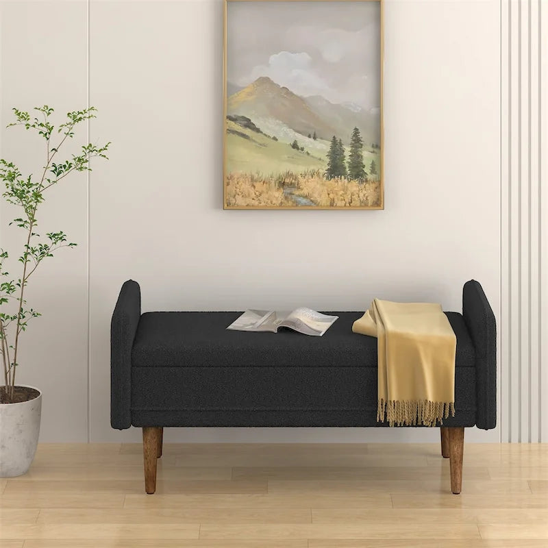 Pouffe de Rangement en Velours Teddy, avec Espace de Rangement, Adapté aux Appartements