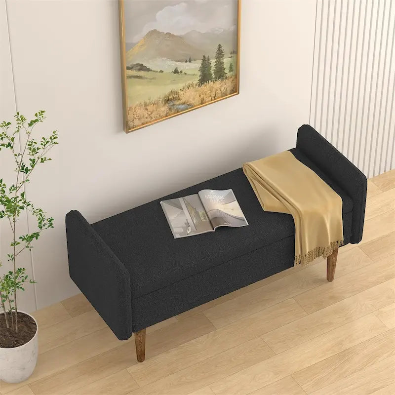 Pouffe de Rangement en Velours Teddy, avec Espace de Rangement, Adapté aux Appartements