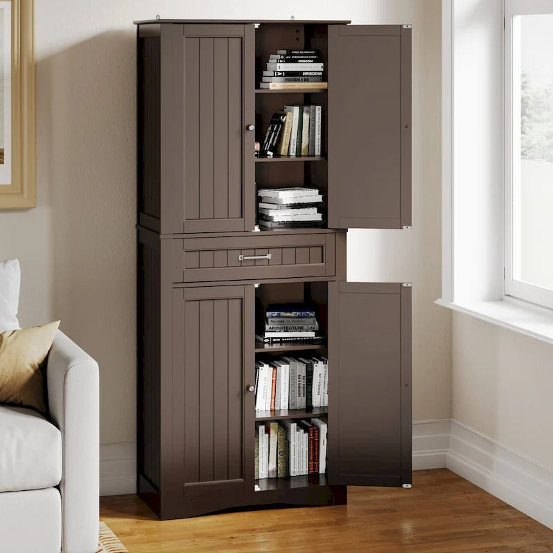 Meuble de Rangement pour Cellier de Cuisine 71", Meuble Autonome de Rangement et d'Organisation avec 4 Portes et 4 Étagères Réglables