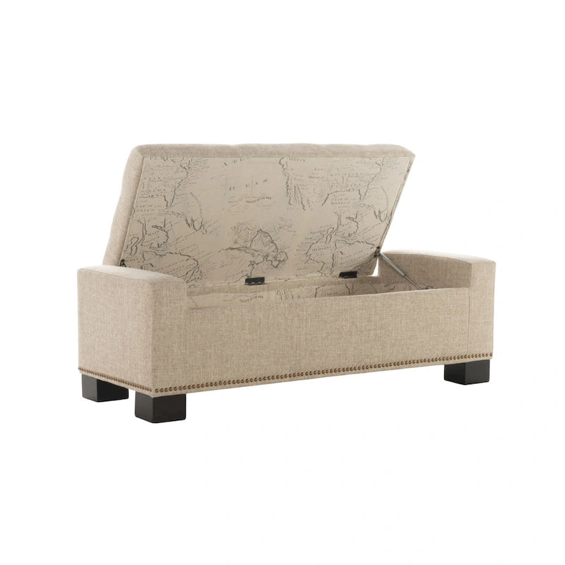 Banc de rangement ottoman, garniture cloutée, tissu blé, 51 pouces