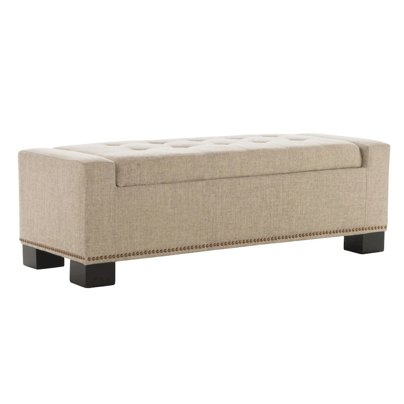 Banc de rangement ottoman, garniture cloutée, tissu blé, 51 pouces