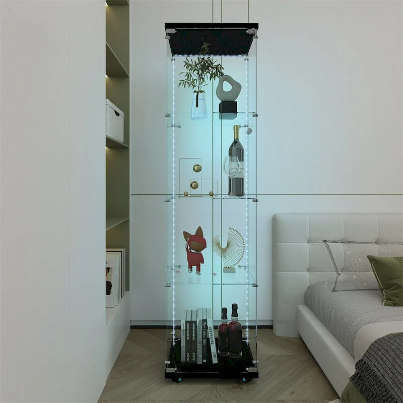 Vitrine en verre trempé, Meuble de rangement, Classeur, avec LED