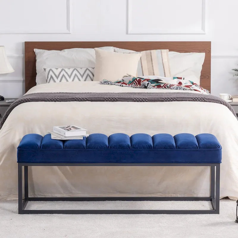 Banc en velours avec base en métal pour chambre à coucher ou entrée