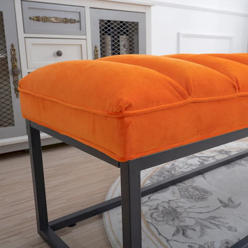 Banc en velours avec base en métal pour chambre à coucher ou entrée