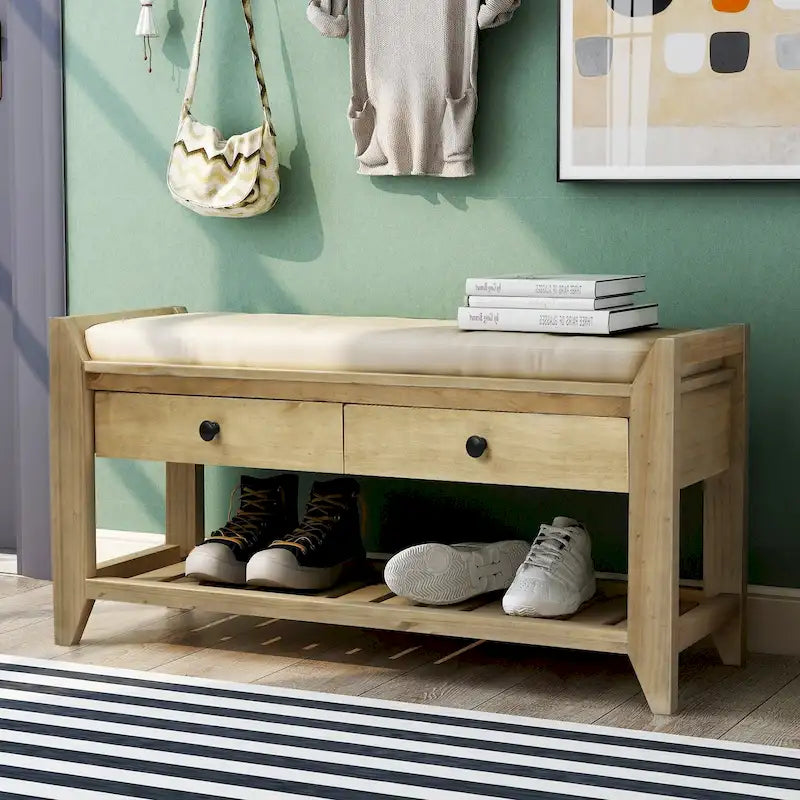 Étagère à chaussures multifonction avec assise rembourrée et tiroirs