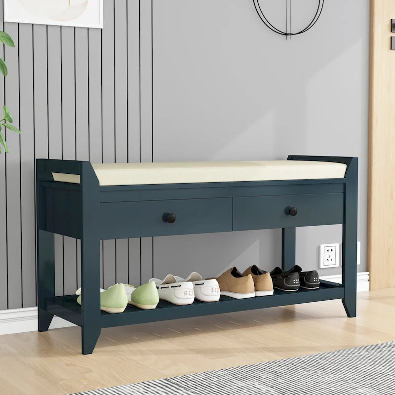 Étagère à chaussures multifonction avec assise rembourrée et tiroirs