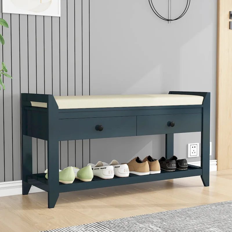 Étagère à chaussures multifonction avec assise rembourrée et tiroirs