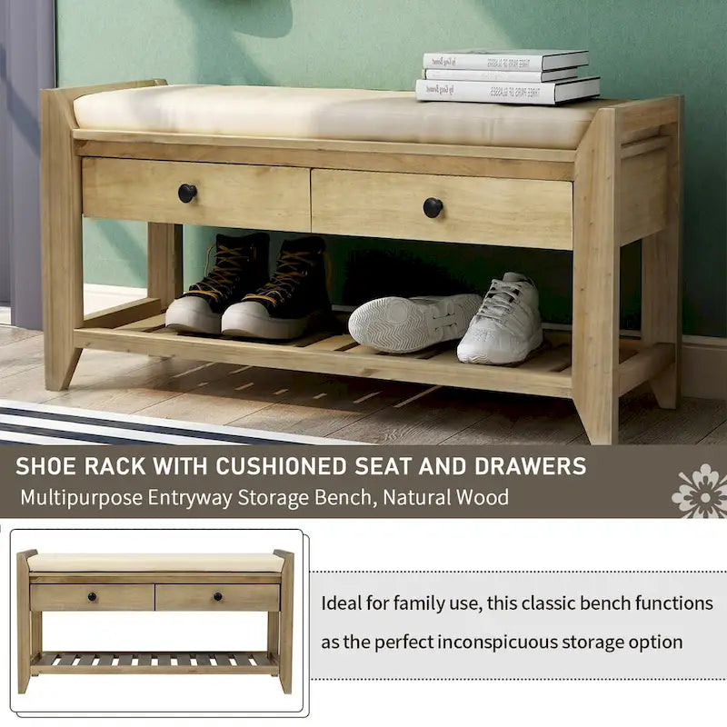 Étagère à chaussures multifonction avec assise rembourrée et tiroirs