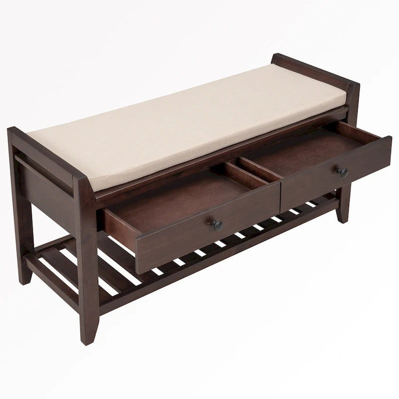 Meuble d'entrée 43" avec banc de rangement, étagère à chaussures, siège capitonné et tiroirs