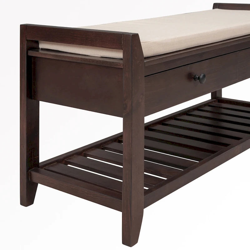 Meuble d'entrée 43" avec banc de rangement, étagère à chaussures, siège capitonné et tiroirs