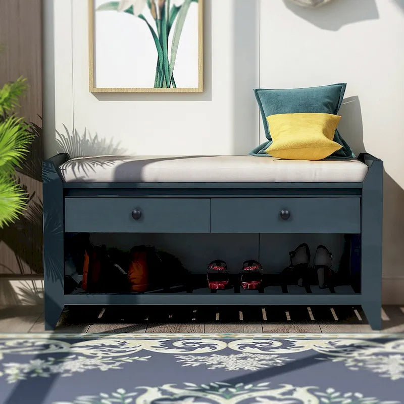 Meuble d'entrée 43" avec banc de rangement, étagère à chaussures, siège capitonné et tiroirs