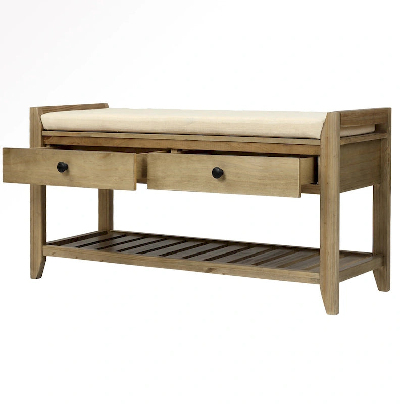 Meuble d'entrée 43" avec banc de rangement, étagère à chaussures, siège capitonné et tiroirs