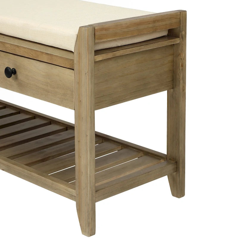 Meuble d'entrée 43" avec banc de rangement, étagère à chaussures, siège capitonné et tiroirs