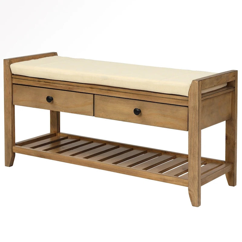 Meuble d'entrée 43" avec banc de rangement, étagère à chaussures, siège capitonné et tiroirs