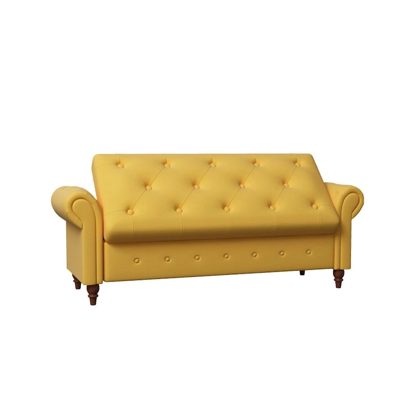 Banc de rangement de lit en tissu jaune de 160 cm de long