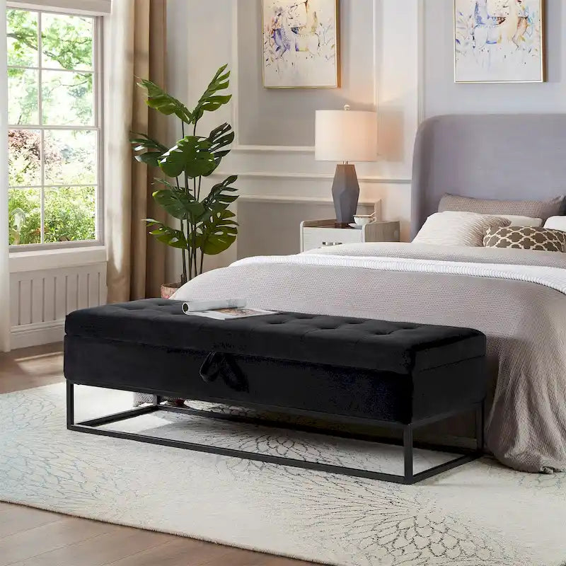 Banc de lit en métal avec rangement