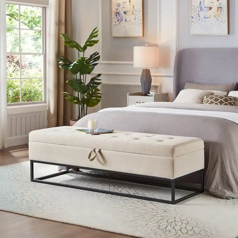 Banc de lit en métal avec rangement