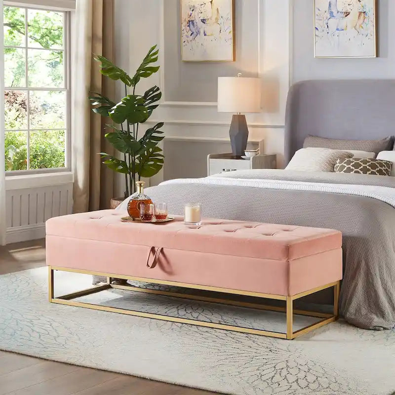 Banc de lit en métal avec rangement
