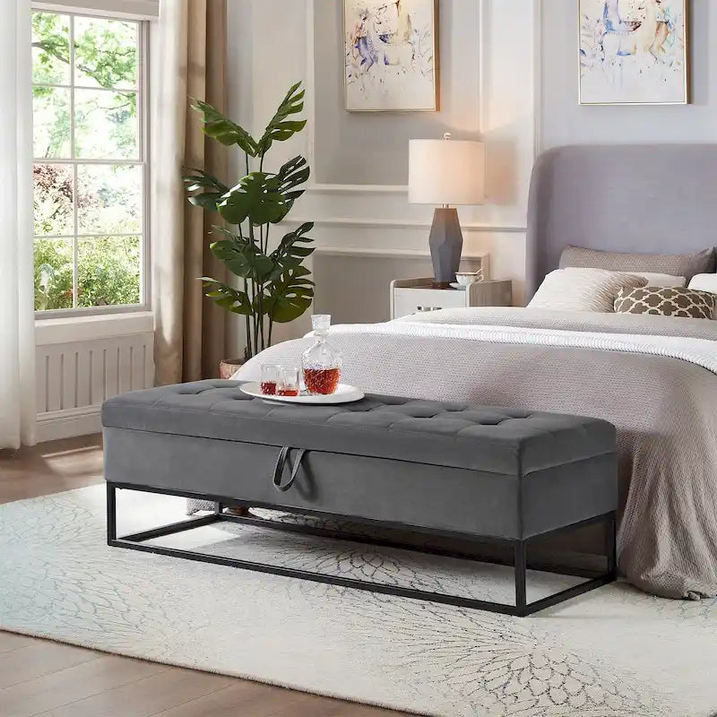 Banc de lit en métal avec rangement