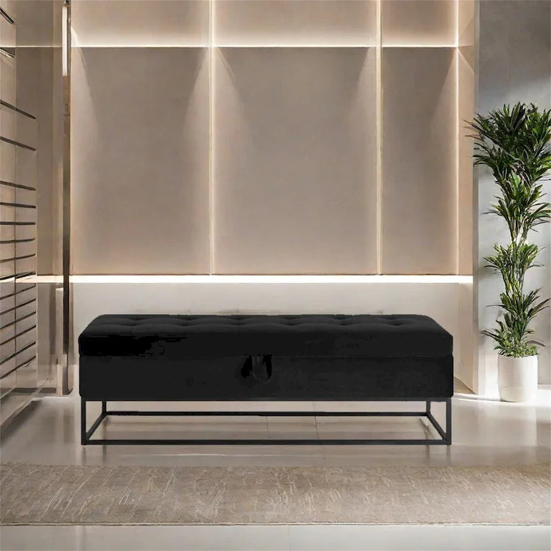 Banc de lit en métal avec rangement