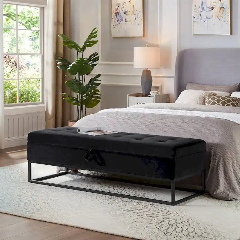 Banc de lit en métal avec rangement