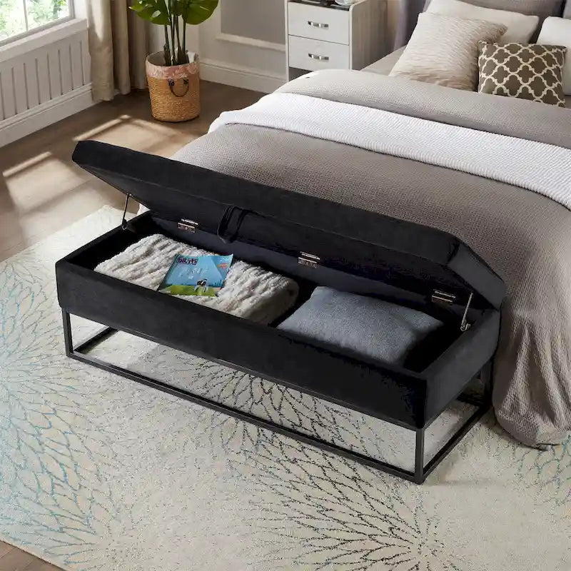 Banc de lit en métal avec rangement