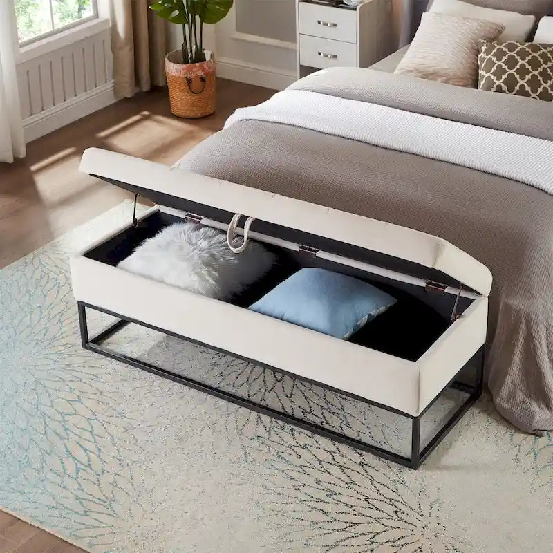 Banc de lit en métal avec rangement