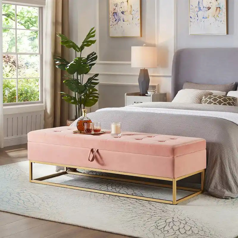 Banc de lit en métal avec rangement