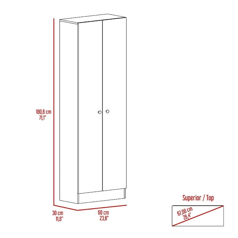 Meuble de rangement à double porte, cinq étagères