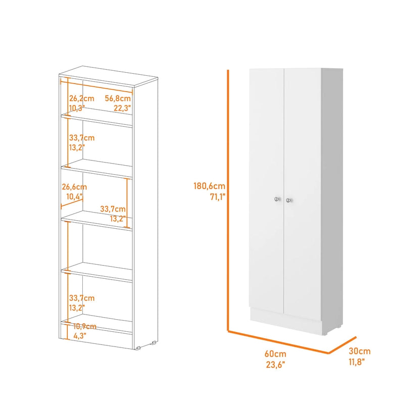 Meuble de rangement à double porte, cinq étagères