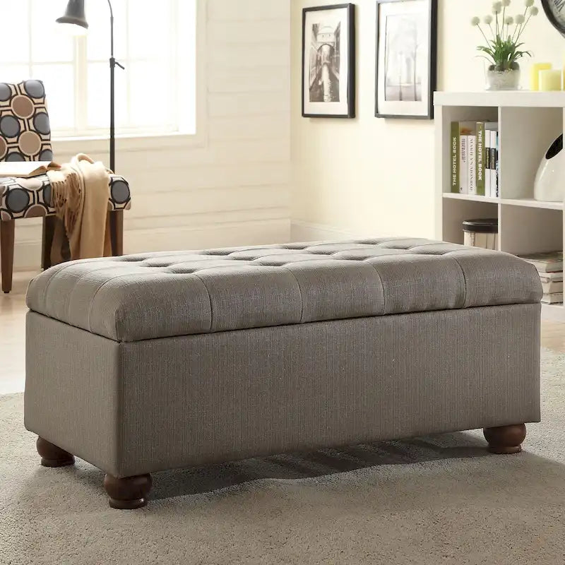 Banc de rangement gris capitonné
