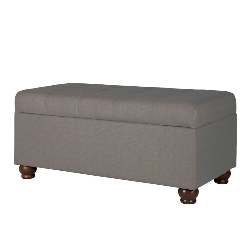 Banc de rangement gris capitonné