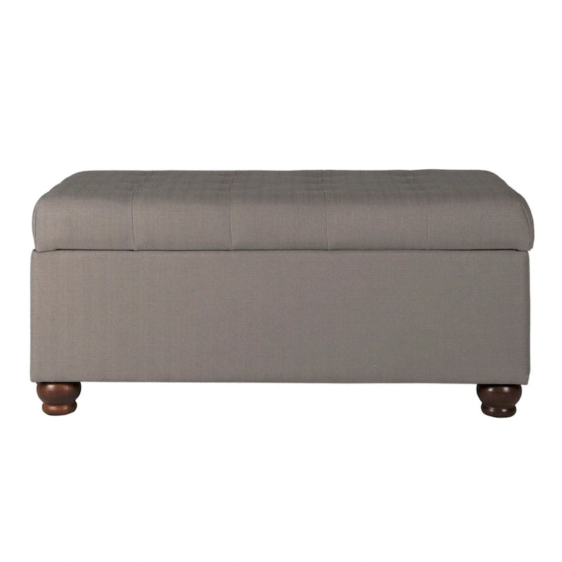 Banc de rangement gris capitonné