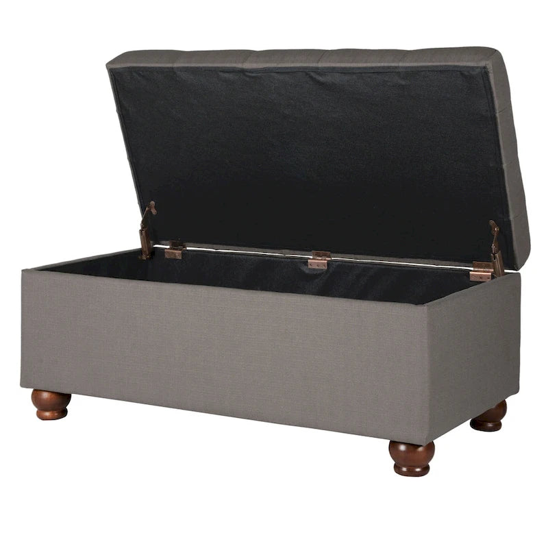 Banc de rangement gris capitonné