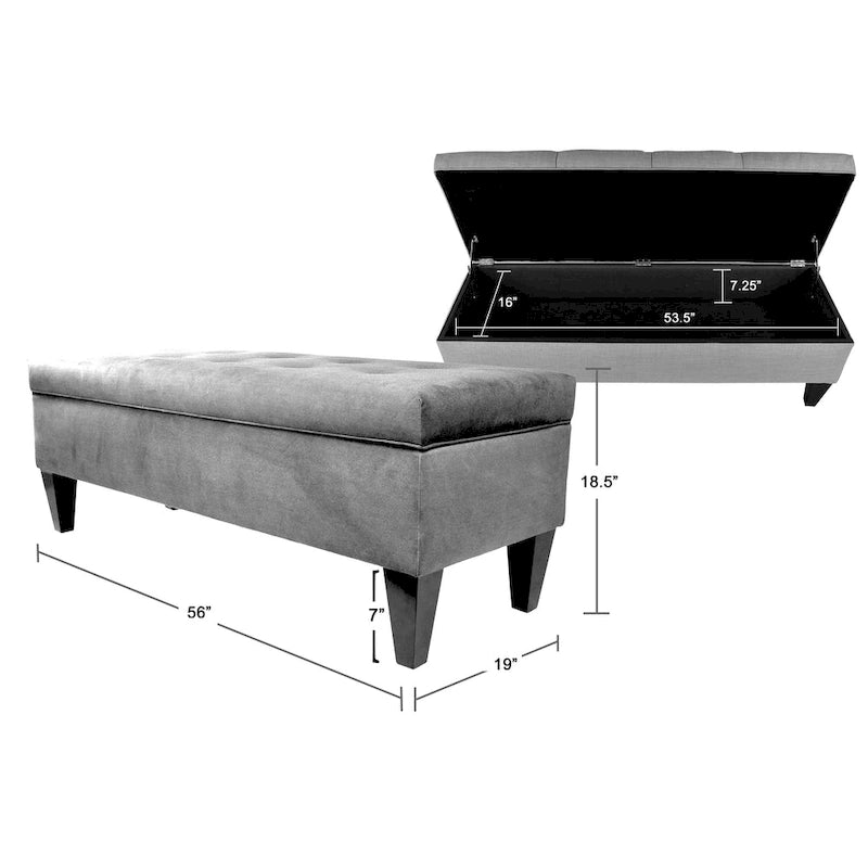 Banc de rangement capitonné en tissu/bois