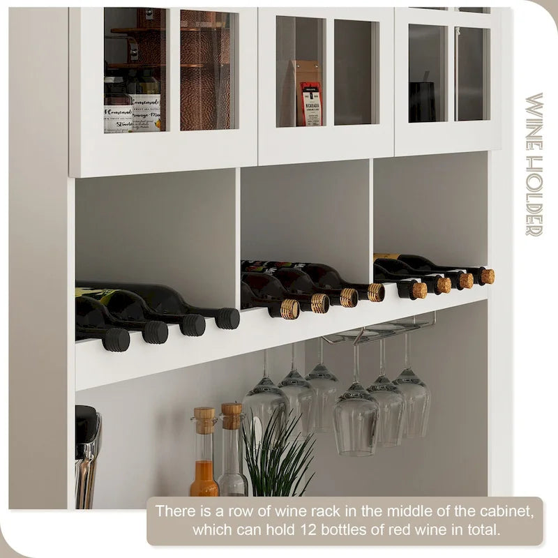78.9Buffet de garde-manger blanc avec tiroir pour verres à vin et huche