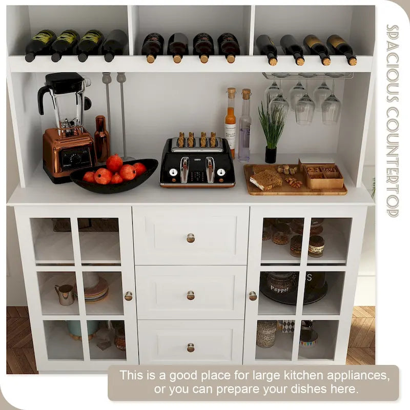 78.9Buffet de garde-manger blanc avec tiroir pour verres à vin et huche
