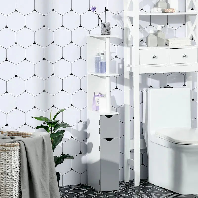 Meuble de Rangement Haut de Salle de Bain avec 2 Étagères Ouvertes et 2 Portes, Colonne de Rangement sur Pied