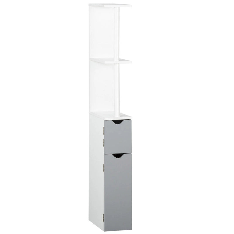 Meuble de Rangement Haut de Salle de Bain avec 2 Étagères Ouvertes et 2 Portes, Colonne de Rangement sur Pied