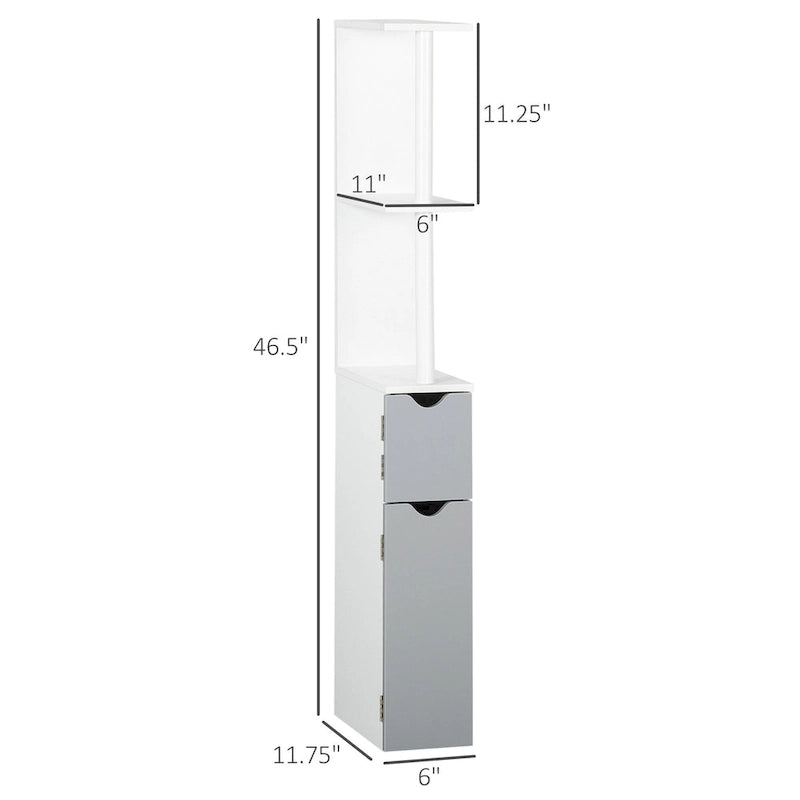 Meuble de Rangement Haut de Salle de Bain avec 2 Étagères Ouvertes et 2 Portes, Colonne de Rangement sur Pied