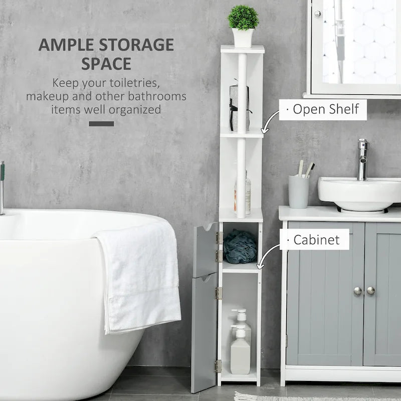 Meuble de Rangement Haut de Salle de Bain avec 2 Étagères Ouvertes et 2 Portes, Colonne de Rangement sur Pied