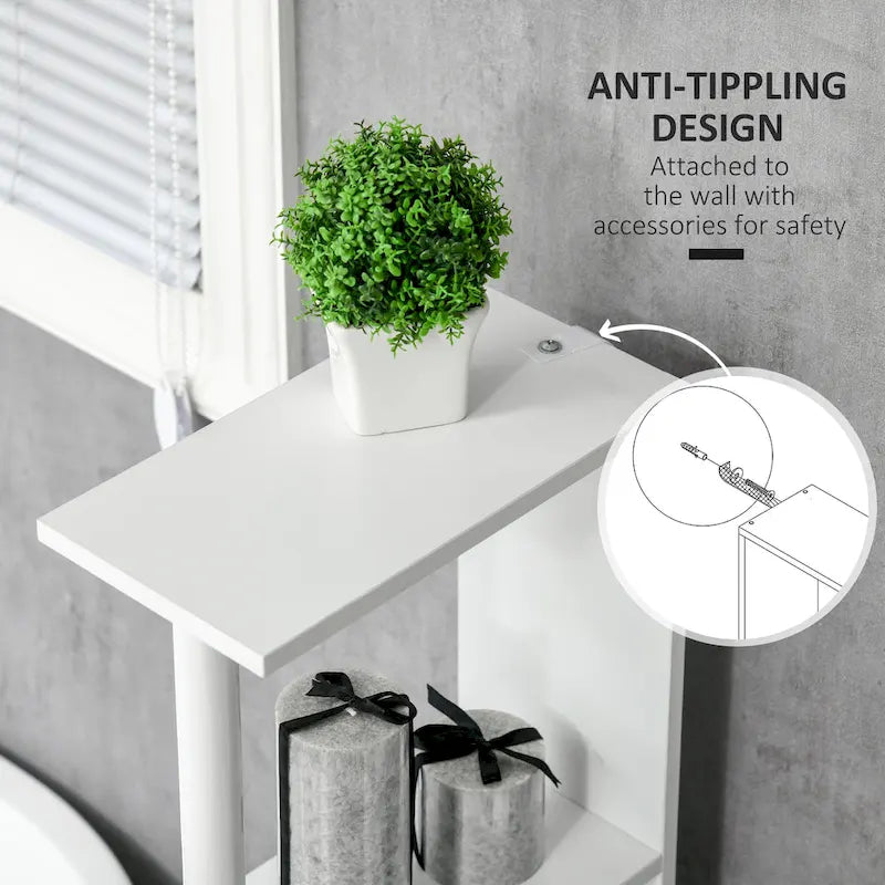 Meuble de Rangement Haut de Salle de Bain avec 2 Étagères Ouvertes et 2 Portes, Colonne de Rangement sur Pied