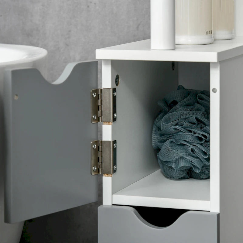 Meuble de Rangement Haut de Salle de Bain avec 2 Étagères Ouvertes et 2 Portes, Colonne de Rangement sur Pied