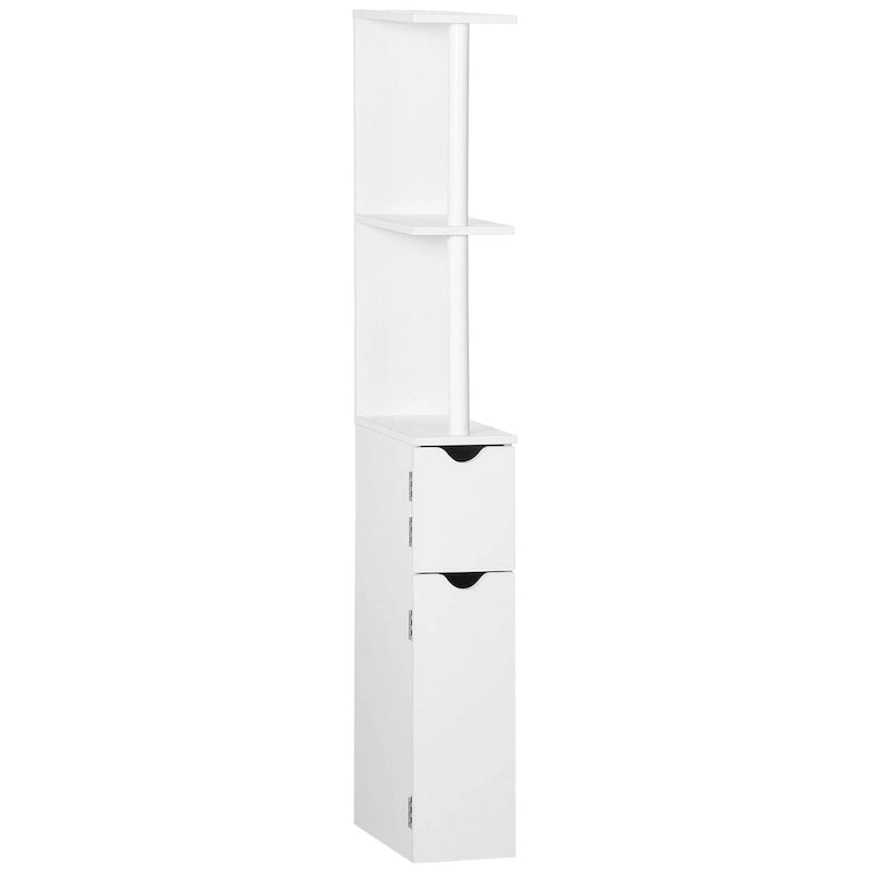 Meuble de Rangement Haut de Salle de Bain avec 2 Étagères Ouvertes et 2 Portes, Colonne de Rangement sur Pied