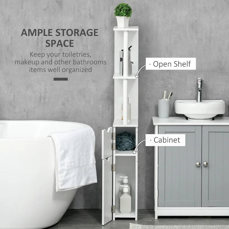 Meuble de Rangement Haut de Salle de Bain avec 2 Étagères Ouvertes et 2 Portes, Colonne de Rangement sur Pied