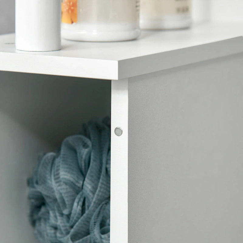 Meuble de Rangement Haut de Salle de Bain avec 2 Étagères Ouvertes et 2 Portes, Colonne de Rangement sur Pied