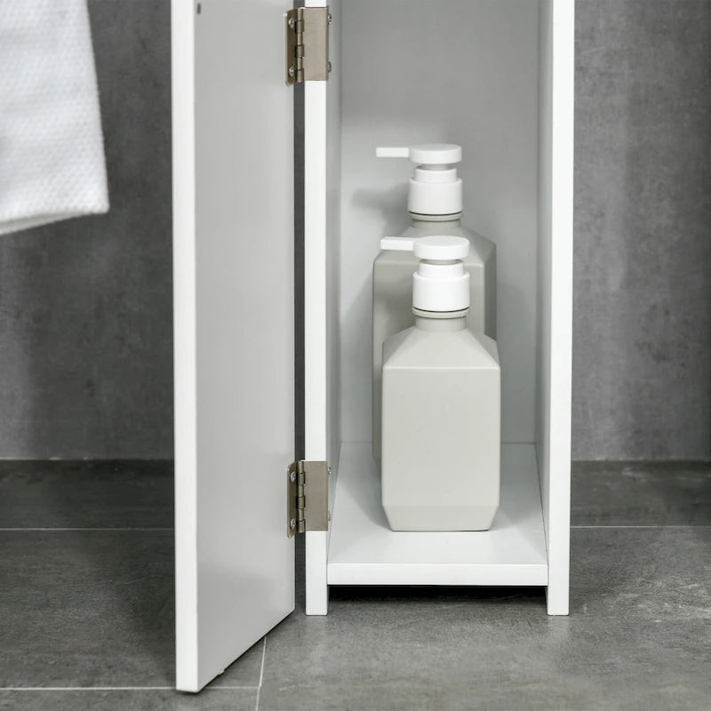 Meuble de Rangement Haut de Salle de Bain avec 2 Étagères Ouvertes et 2 Portes, Colonne de Rangement sur Pied