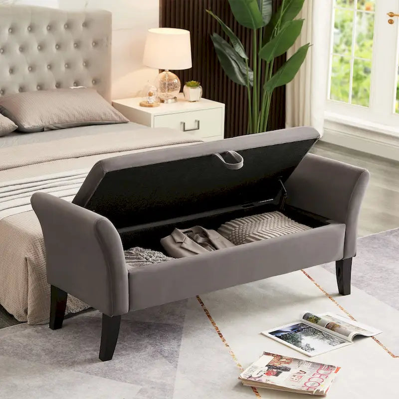Banc de rangement en velours de 130,8 cm
